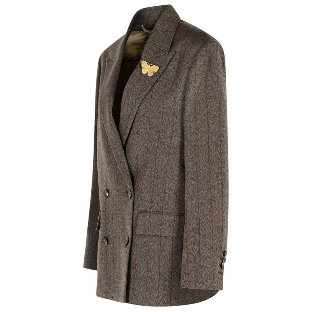 Golden Goose Double-Breasted Pinstripe Dark Brown Wool Blazer Women - Picture 2 of 3